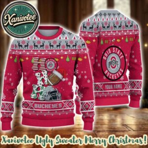 NCAA Ohio State Buckeyes HO HO HO Holiday Christmas Xmas Ugly Christmas Sweater 2025