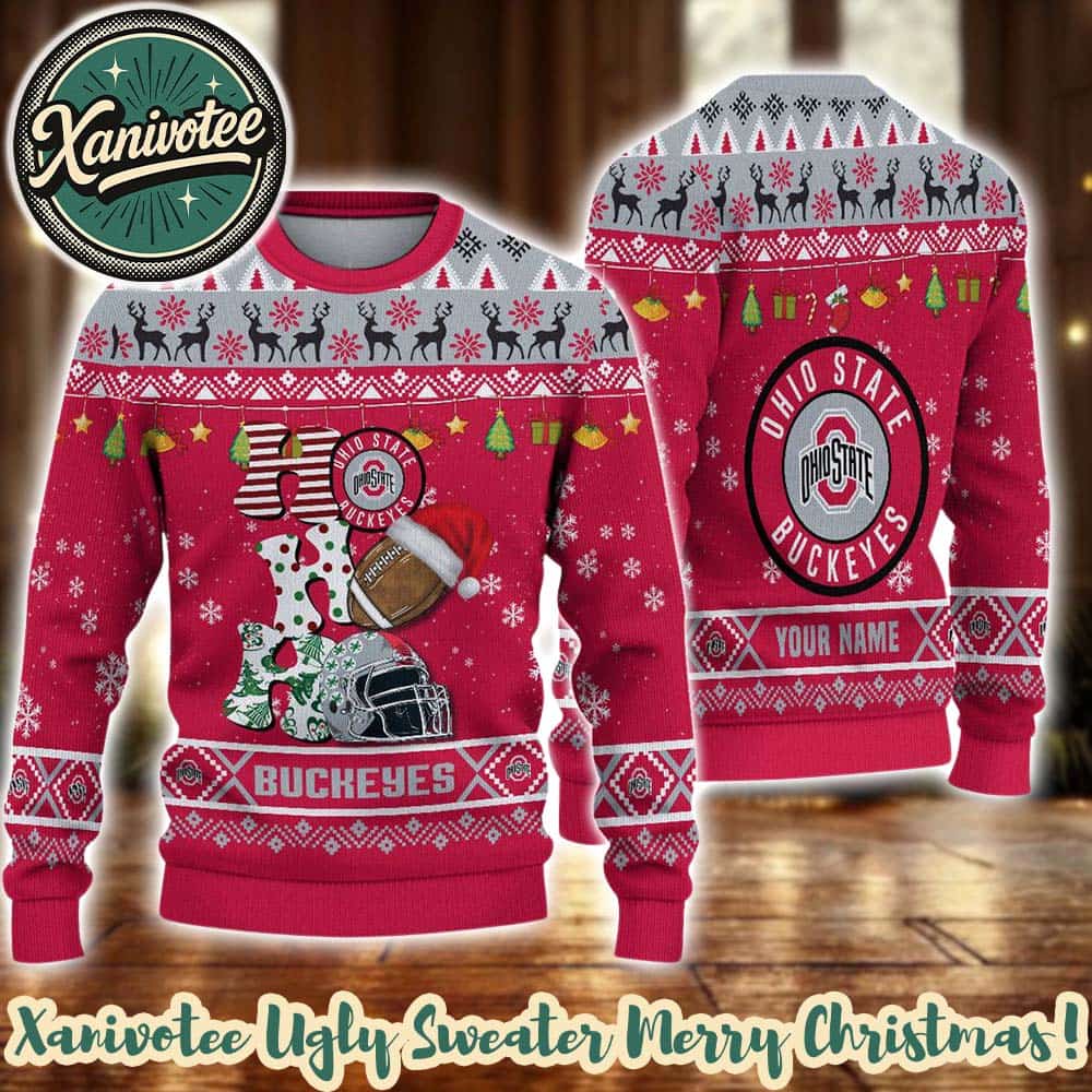 NCAA Ohio State Buckeyes HO HO HO Holiday Christmas Xmas Ugly Christmas Sweater 2025 NCAA Ohio State Buckeyes HO HO HO Holiday Christmas Xmas Ugly Christmas Sweater 2025
