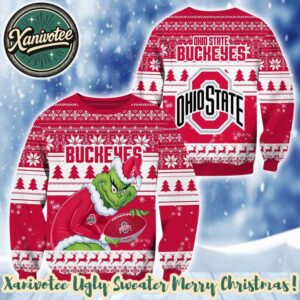 NCAA Ohio State Buckeyes x Grinch Gift For Fan 2025 Knitted Ugly Christmas Sweater