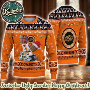 NCAA Oklahoma State Cowboys HO HO HO Holiday Christmas Xmas Ugly Christmas Sweater 2025