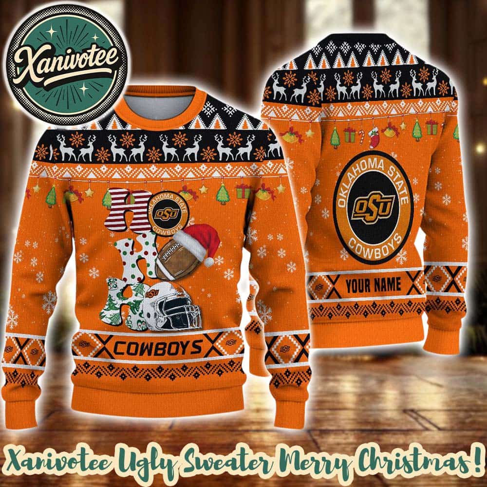 NCAA Oklahoma State Cowboys HO HO HO Holiday Christmas Xmas Ugly Christmas Sweater 2025 NCAA Oklahoma State Cowboys HO HO HO Holiday Christmas Xmas Ugly Christmas Sweater 2025