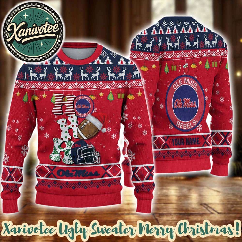 NCAA Ole Miss Rebels HO HO HO Holiday Christmas Xmas Ugly Christmas Sweater 2025 NCAA Ole Miss Rebels HO HO HO Holiday Christmas Xmas Ugly Christmas Sweater 2025