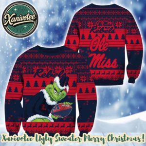 NCAA Ole Miss Rebels x Grinch Gift For Fan 2025 Knitted Ugly Christmas Sweater