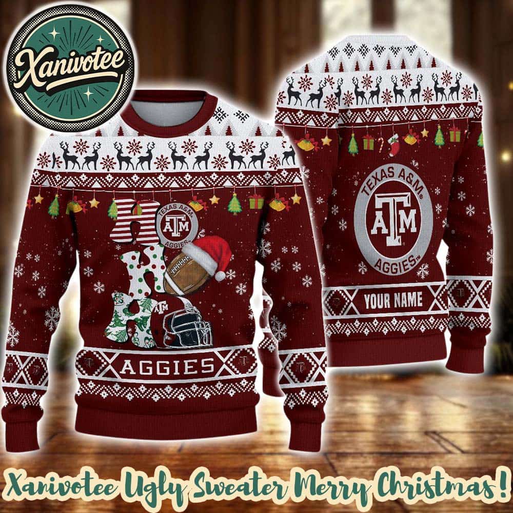 NCAA Texas A And M Aggies HO HO HO Christmas 2025 Custom Ugly Christmas Sweater Gift NCAA Texas A And M Aggies HO HO HO Christmas 2025 Custom Ugly Christmas Sweater Gift