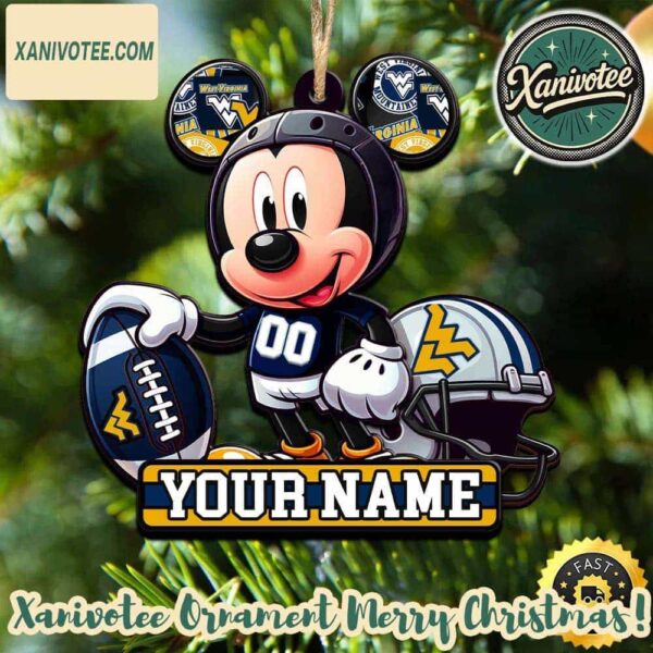 NCAA West Virginia Mountaineers With Mickey Mouse NCAA Christmas 2025 Tree Decoration Ornament