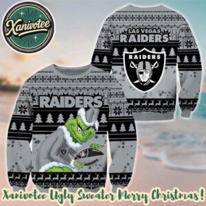 NFL Las Vegas Raiders Football Grinch 2025 Knitted Ugly Christmas Sweater