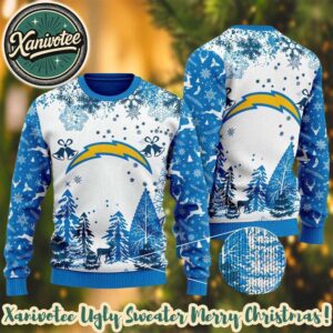 NFL Los Angeles Chargers Logo Football Team Special Xmas Tree 2025 Christmas Ugly Sweater