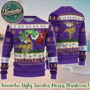 NFL Minnesota Vikings Special Grinchs Hand Football Personalized Name Ugly Christmas Sweater 2025 Holiday Gift