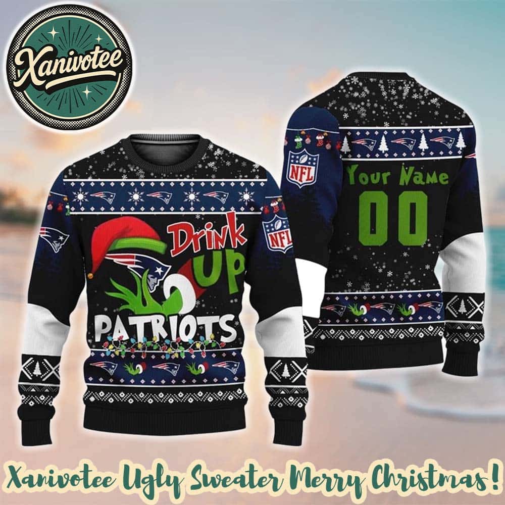 NFL New England Patriots Drink Up The Grinch Personalized Knitted Ugly Christmas Sweater Holiday 2025 NFL New England Patriots Drink Up The Grinch Personalized Knitted Ugly Christmas Sweater Holiday 2025