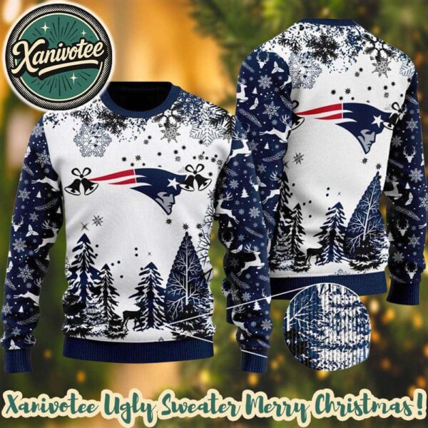 NFL New England Patriots Logo Football Team Special Xmas Personalized Name Ugly Christmas Sweater 2025 Holiday Gift
