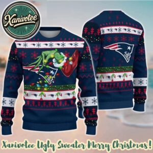 NFL New England Patriots With Special Grinchs Hand Football Classic Knitted Ugly Christmas Sweater Holiday 2025
