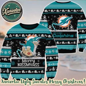 NFL Ugly Miami Dolphins x Santa Claus Merrykissmyass Funny Cute Ugly Christmas Sweater Gift 2025