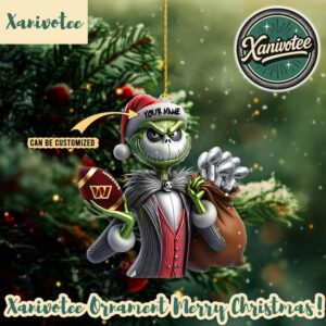 NFL Washington Commanders x Jack Skellington The Grinch Holiday Christmas Xmas Ornament 2025