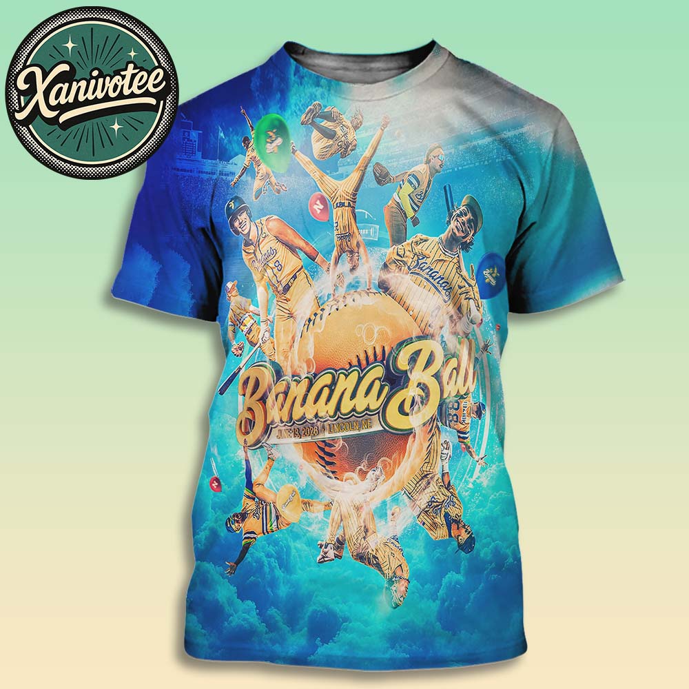 Nebraska Huskers Baseball Lincoln NE Poster Savannah Bananas Ball At Memorial Stadium On June 13 2026 All Over Print T-Shirt Nebraska Huskers Baseball Lincoln NE Poster Savannah Bananas Ball At Memorial Stadium On June 13 2026 All Over Print T-Shirt