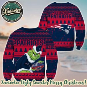 New England Patriots Football x Grinch NFL Personalized Knitted Ugly Christmas Sweater Holiday 2025