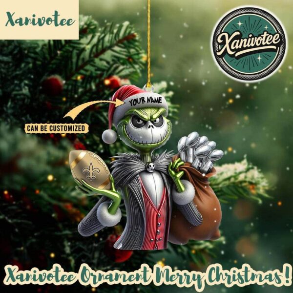 New Orleans Saints x Jack Skellington The Grinch NFL Custom Name Xmas 2025 Holiday Ornament