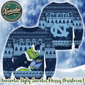 North Carolina Tar Heels NCAA x Grinch Holiday Christmas Xmas Ugly Christmas Sweater 2025