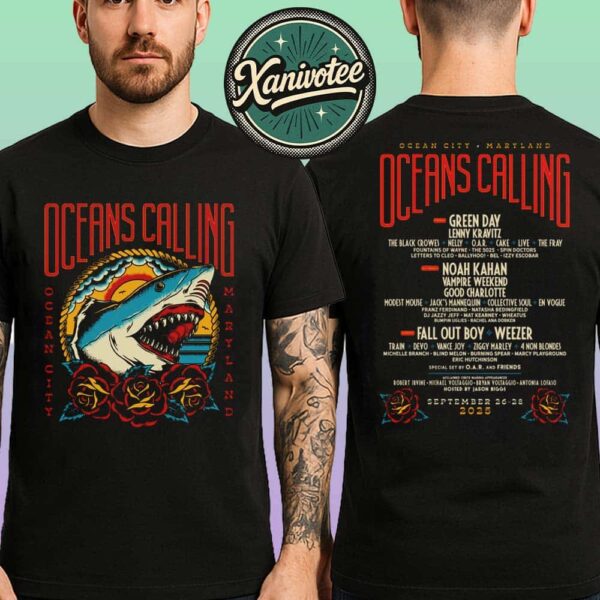 Oceans Calling Festival 2025 Shark Lineup Tee For Ocean City MD At Ocean City Maryland On September 26-28 2025 Two Sided Print T-Shirt