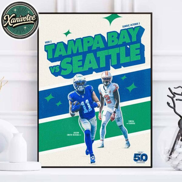 Seattle Seahawks Vs Tampa Bay Buccaneers Week 5 Poster 50 Seasons NFL Matchup On October 5 2025 Home Decor Poster Canvas