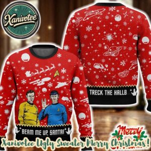 Star Trek Beam Me Up Santa Treck The Hallb Personalized Christmas Holiday Ugly Christmas Sweater