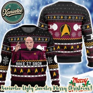 Star Trek Captain Picard Make It Snow Personalized Christmas 2025 Holiday Ugly Christmas Sweater