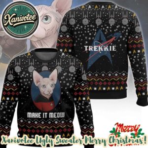Star Trek Make It Meow Captain Cat Star Trek Holiday Christmas Xmas Ugly Christmas Sweater