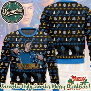 Star Trek Spock Trek Yourself Before You Wreck Yourself Sar Trek Holiday Ugly Christmas Sweater