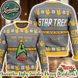 Star Trek Trek The Halls Star Trek Custome Name And Number Knitted Ugly Christmas Sweater