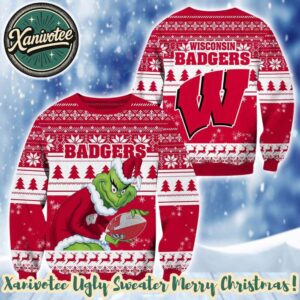 Wisconsin Badgers x NCAA Grinch Holiday Christmas Xmas Ugly Christmas Sweater 2025